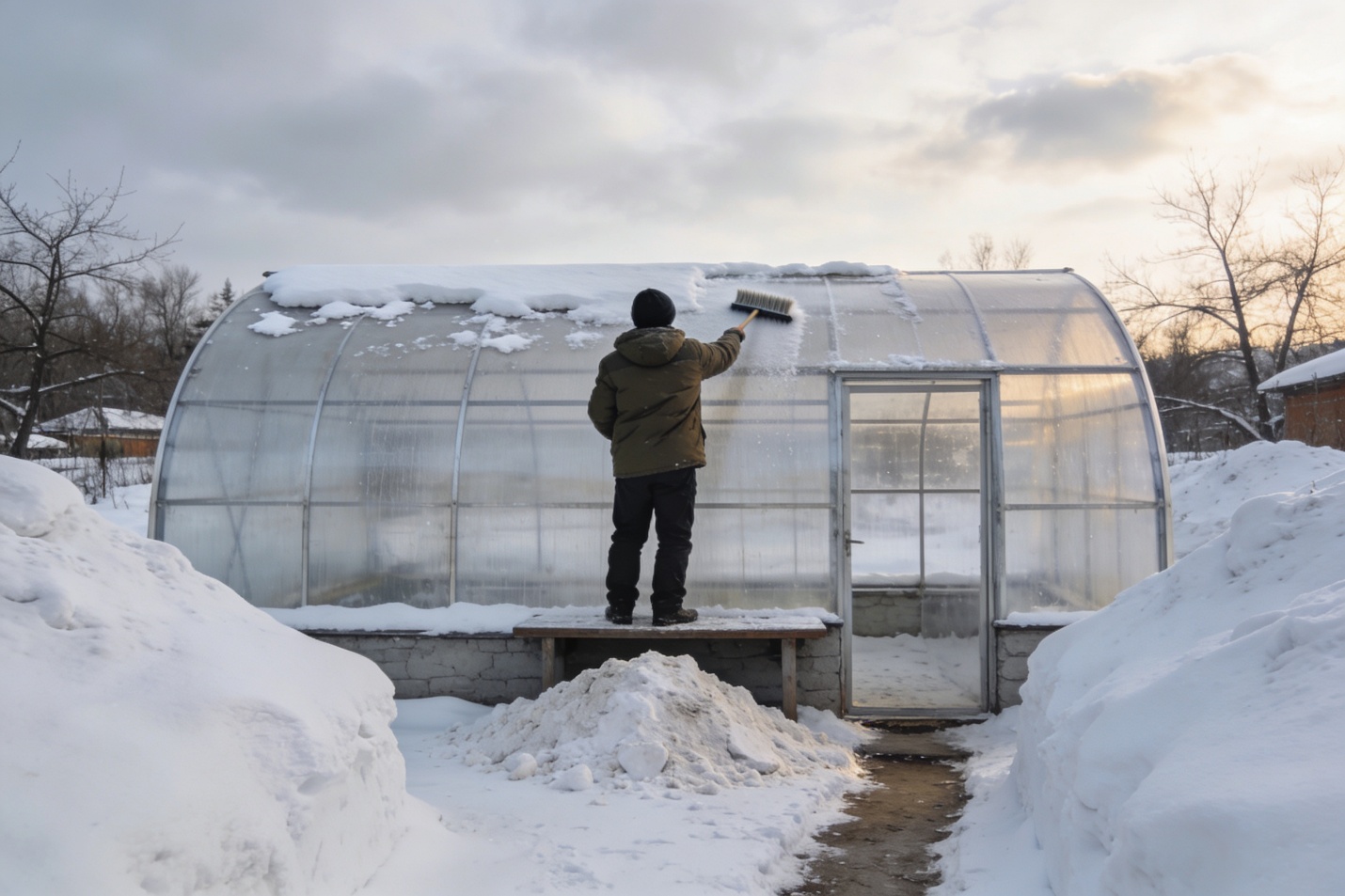 город и теплица в феврале
