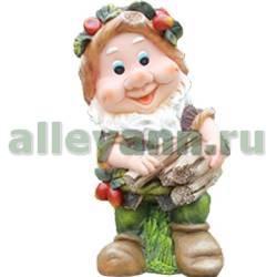 Фигура садовая ГНОМИК С ОХАПКОЙ ДРОВ И ЯГОДАМИ НА ШАПКЕ купить в Нижнем Новгороде