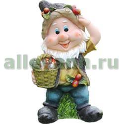 Фигура садовая ГНОМИК С ЯГОДАМИ НА ШАПКЕ И КОРЗИНКОЙ купить в Нижнем Новгороде